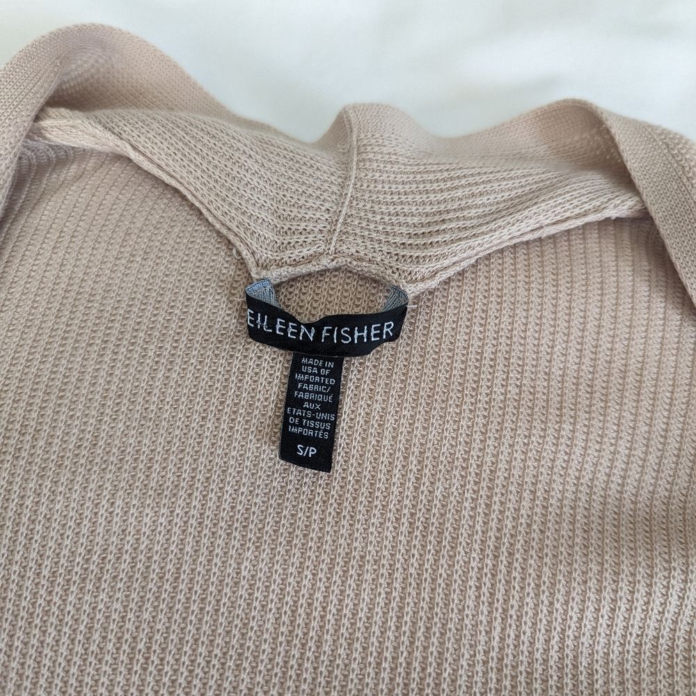 EILEEN FISHER Women's Ribbed Knit Tencel Open Long Cardigan Sweater Tan S - Picture 7 of 10